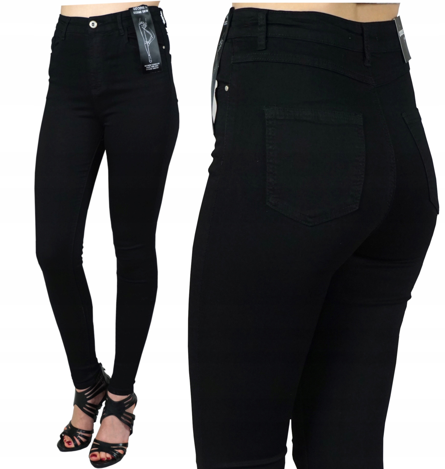 Классические женские джинсы высокие черные 38-48