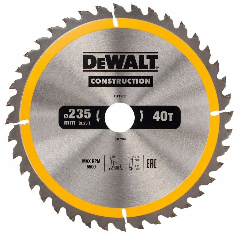 

DeWALT tarcza piła do drewna 235mm 30mm 40z DT1955