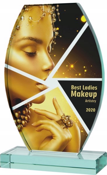 Obchodní skleněná soška s potiskem 21 cm pouzdro