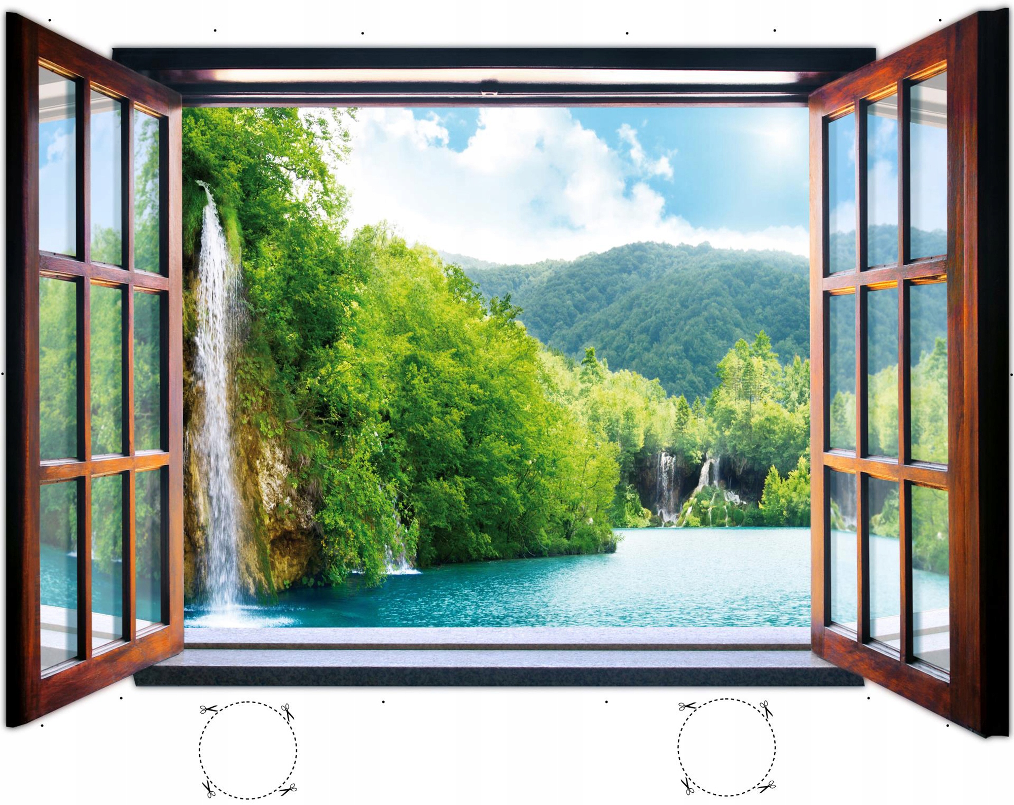 Fototapeta Vodopád 3D Okno Příroda Nálepka Na Zeď Optická Iluze 201x145