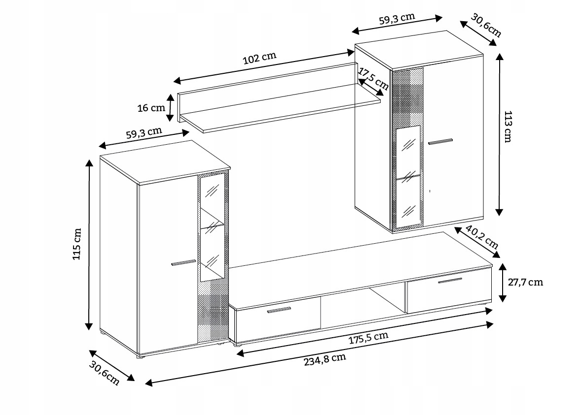 Meblościanka Oskar + Komoda Odi 3 *biały* Kod producenta 00000767