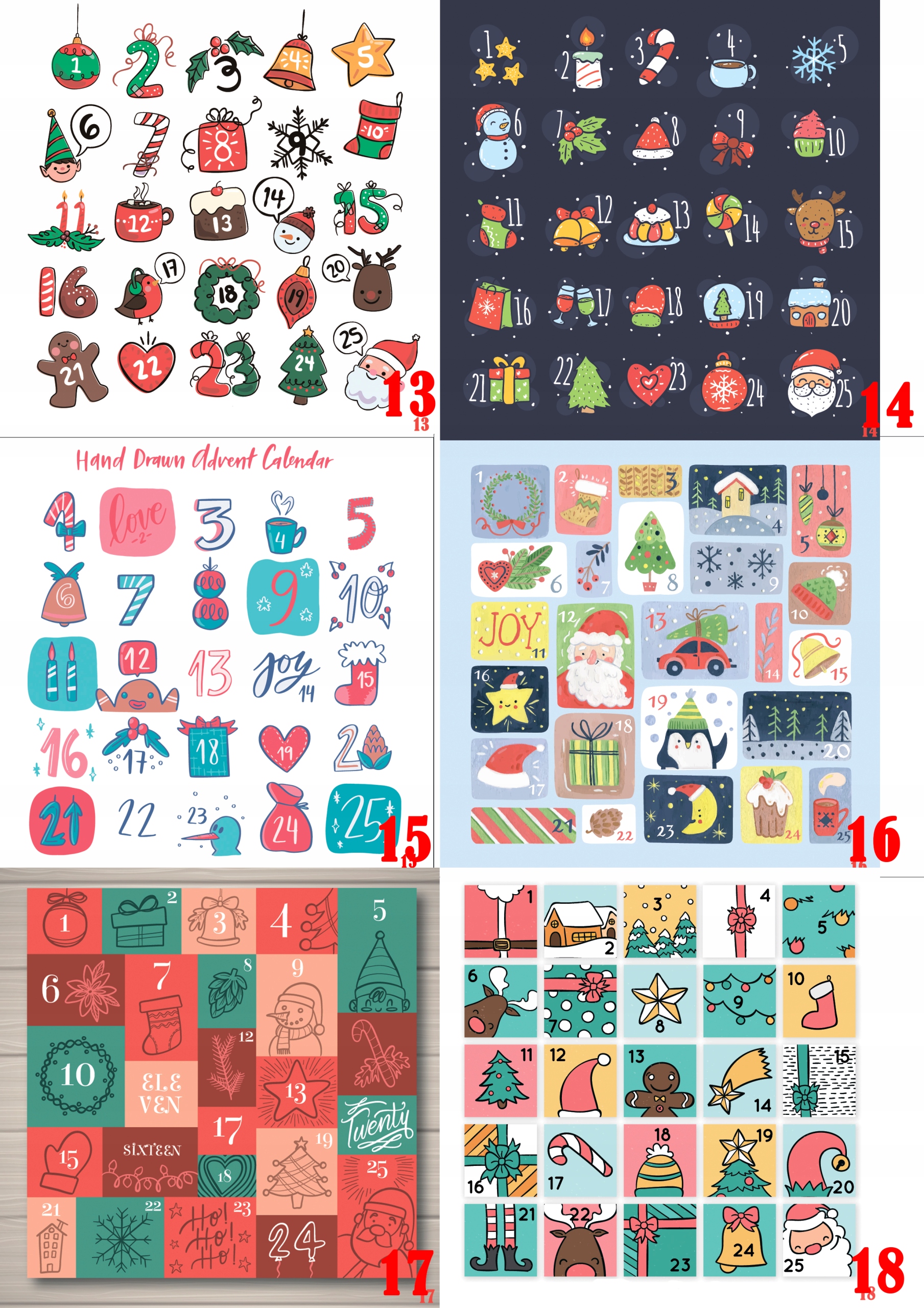 NAKLEJKI ŚWIĄTECZNE ADWENTOWY KALENDARZ 10x10 wzor Zawartość kalendarza inna