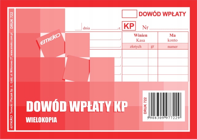 

Kp Dowód wpłaty Druk czerwony Emeko A6 80k. 722