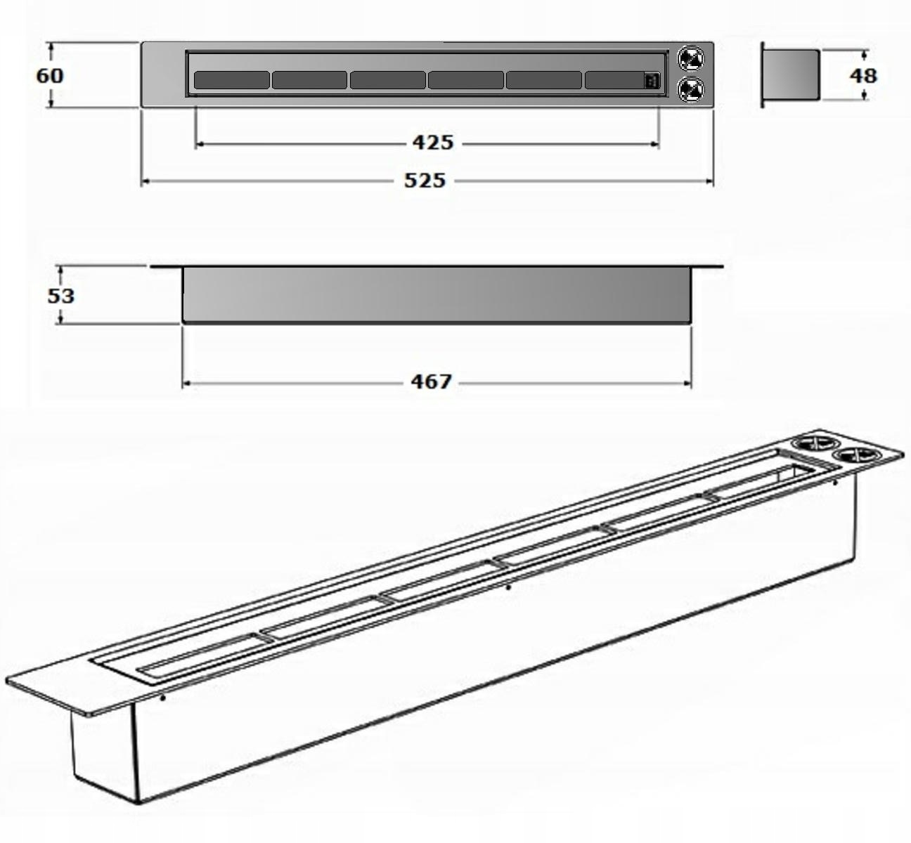 DŁUGI BIOKOMINEK PALNIK LINIOWY 53cm certyfikatTUV Szerokość 53 cm