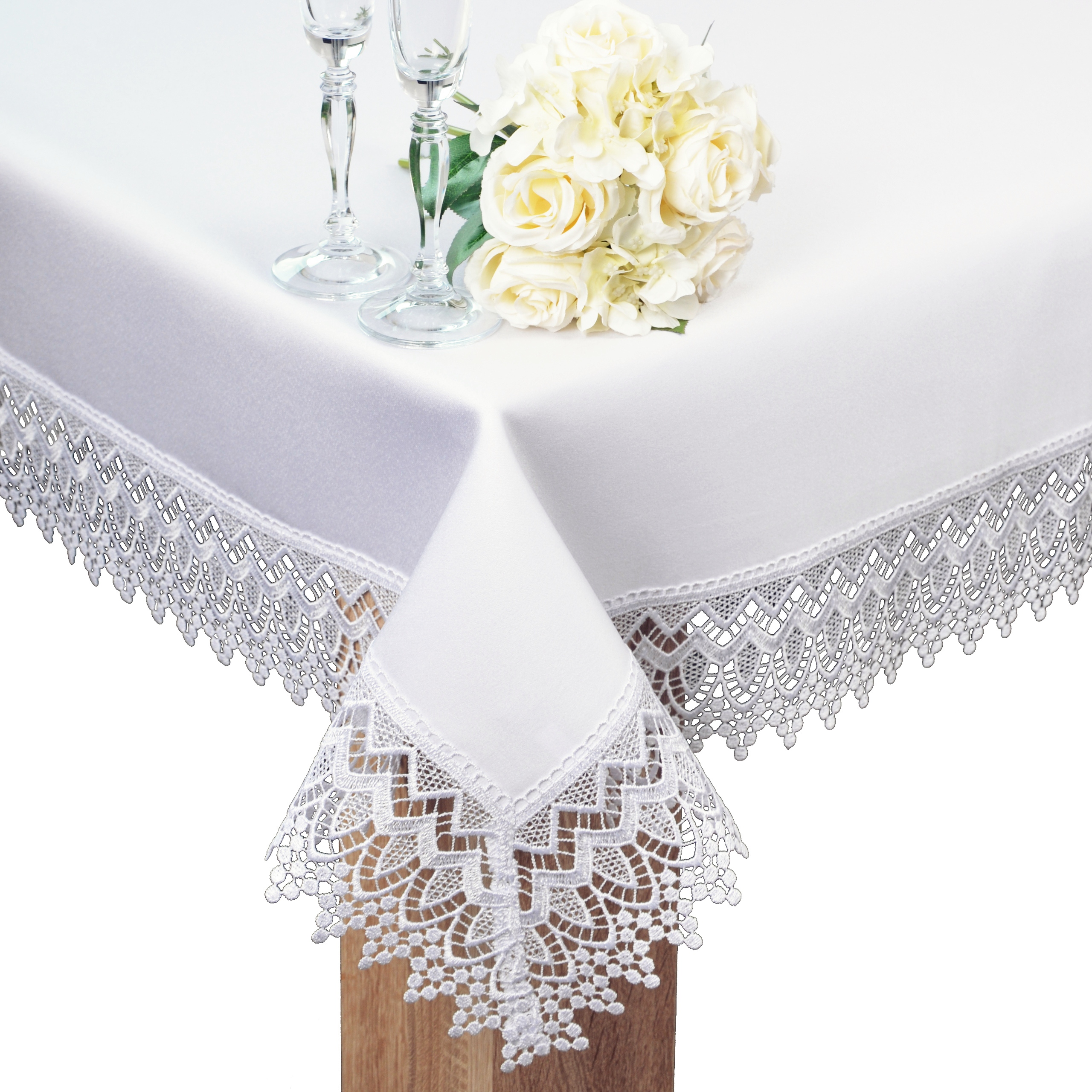 

gładki obrus plamoodporny Z Gipiurą 110x160 biały