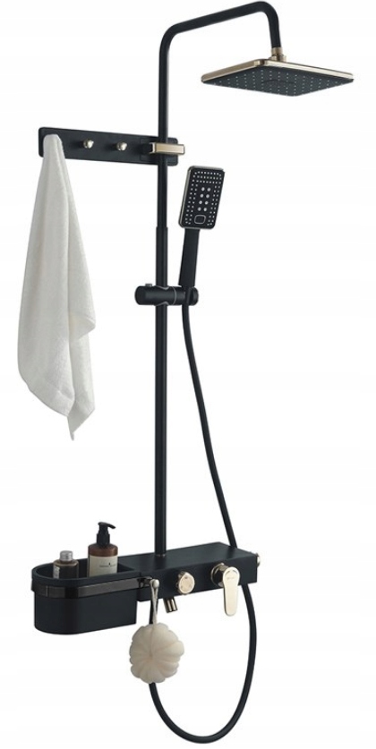Sprchový set s dažďovou sprchou, polička čierna