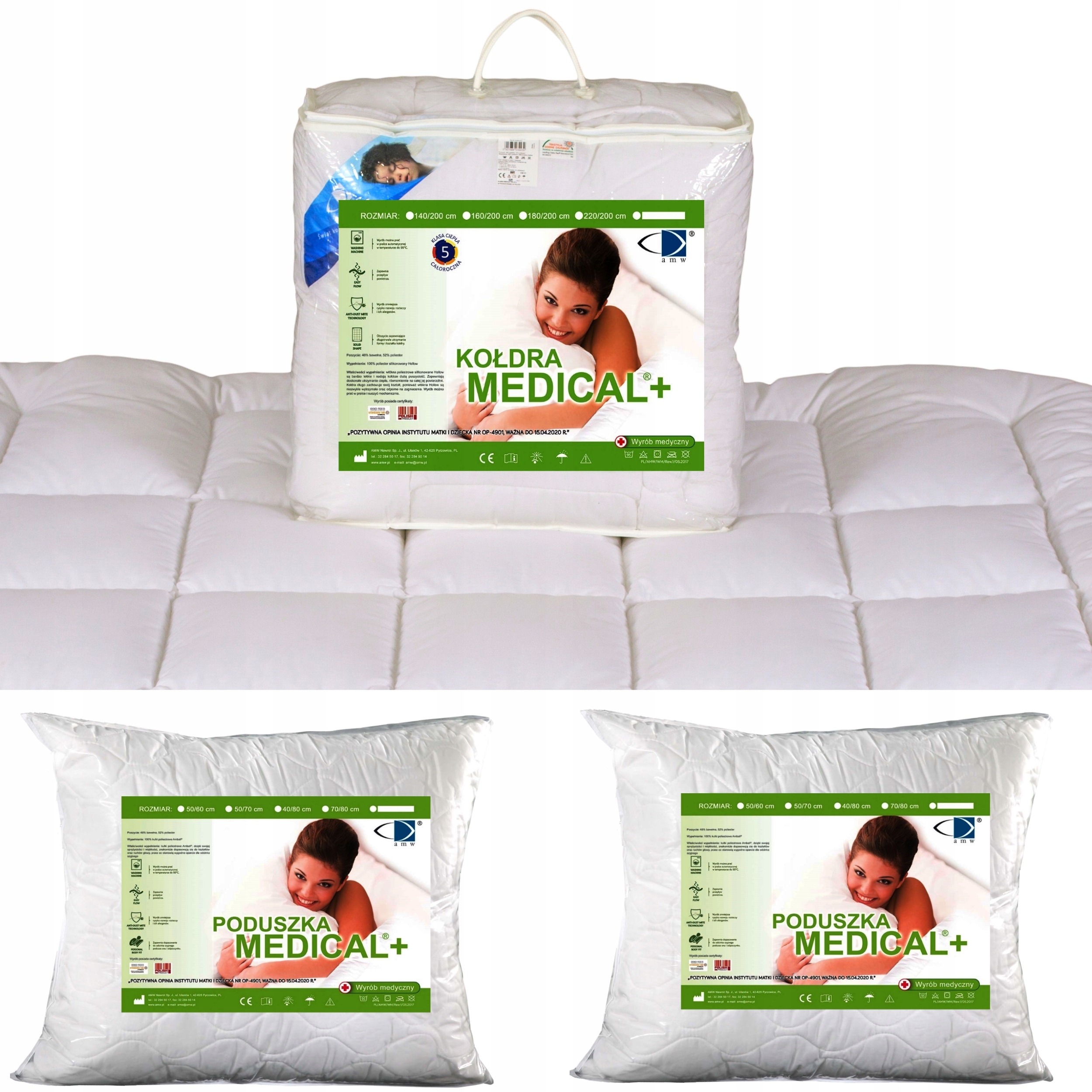 

Kołdra Medical 160X200 + 2 Poduszki 70x80 Amw 95*C