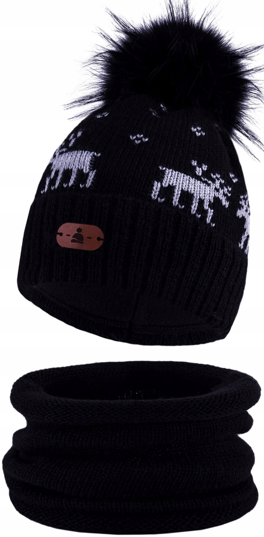 

Czapka zimowa z pomponem komin Renifer Czarny