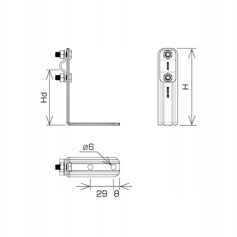 UCHWYT NA BLACHĘ, PAPĘ, kątowy prosty An-10R 96mm Kod producenta an-10R
