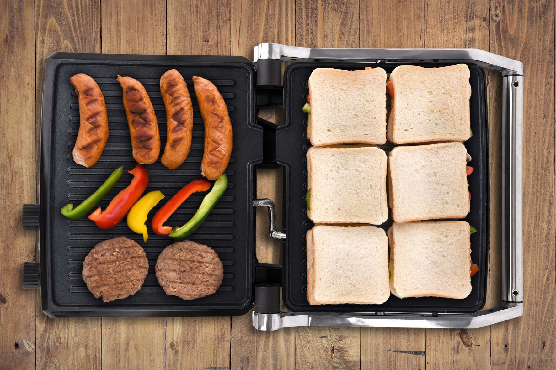 GRILL OPIEKACZ ELEKTRYCZNY 2000W ROZKŁADANY +TIMER Wysokość produktu 13.5 cm