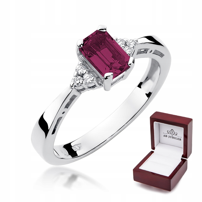 

Pierścionek Złoty Rubin Diamenty Białe Złoto 585