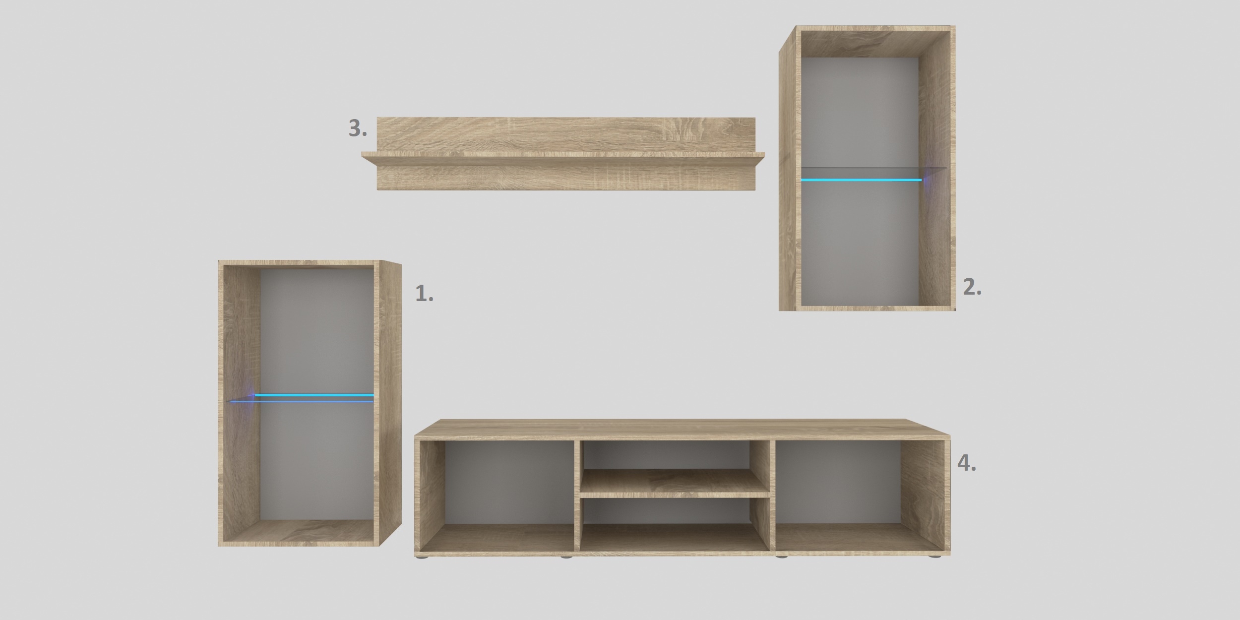 ZESTAW MEBLI II MEBLOŚCIANKA + SZAFA 250 + KOMODA Wykończenie matowe