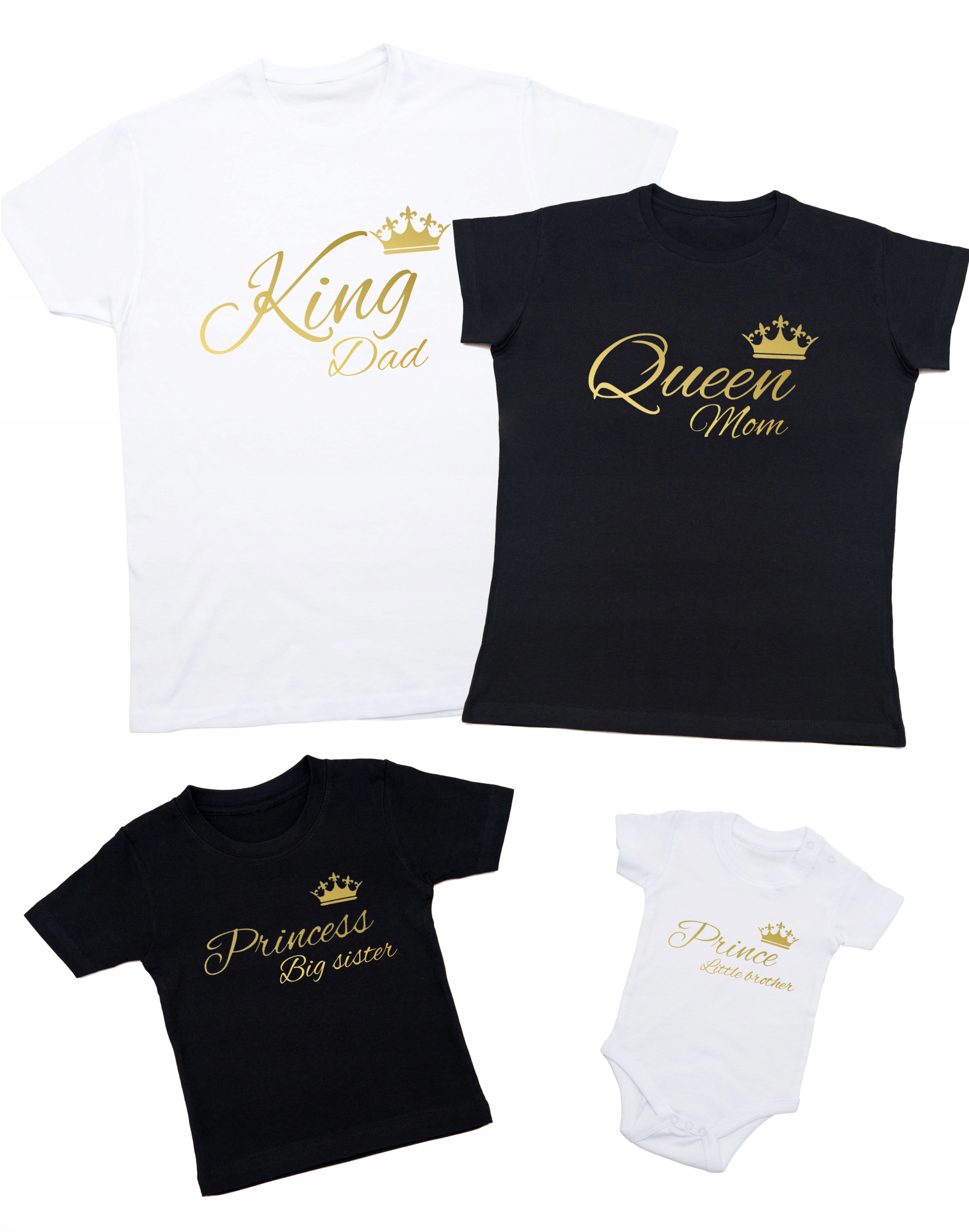 Sada triček pro rodinu King Queen 2+2 zlatá