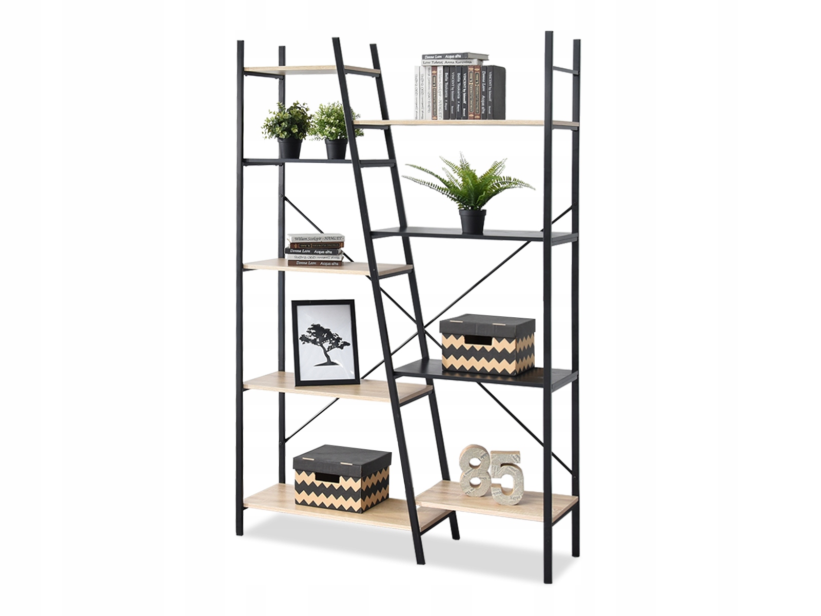 DESIGNERSKI REGAŁ MŁODZIEŻOWY GEFION CZARNY SONOMA Materiał płyta laminowana