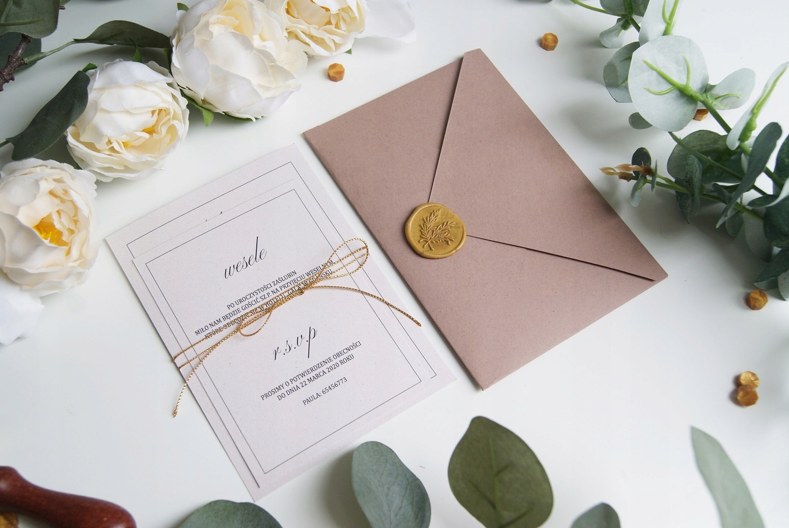 ZAPROSZENIA ŚLUBNE MONOGRAM ROŚLINNE RUSTYKALNE Wykończenie papieru matowe