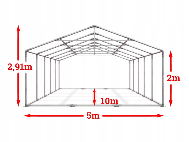 5x10m 2-2,91m Namiot handlowy ogrodowy wzmocniony Szerokość 5 m