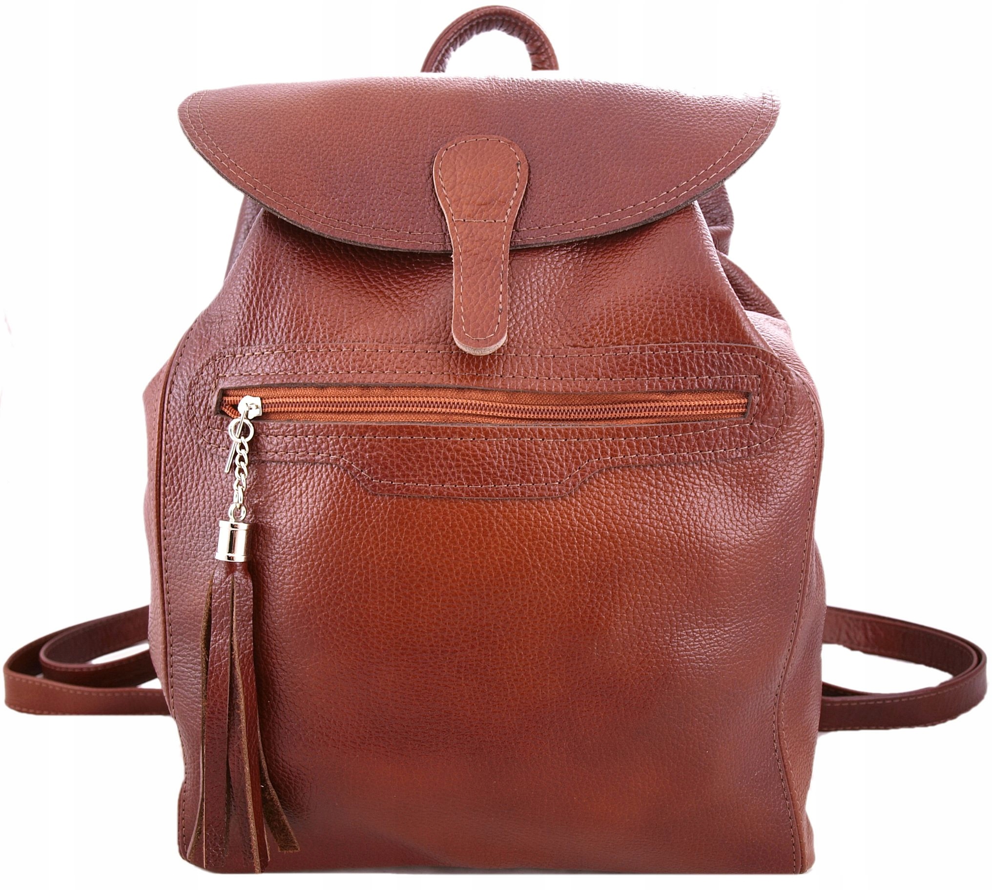 Torebka PLECAK SKÓRZANY KASZTANOWY z frędzlem Cechy dodatkowe worek z kieszonkami z klapą