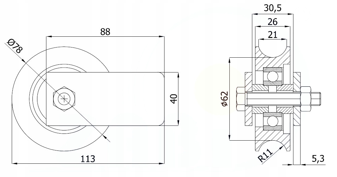 fi 79 ROLKA DO BRAMY SZYNOWEJ NA RURĘ 1/2" Kod producenta RJRM-79-26