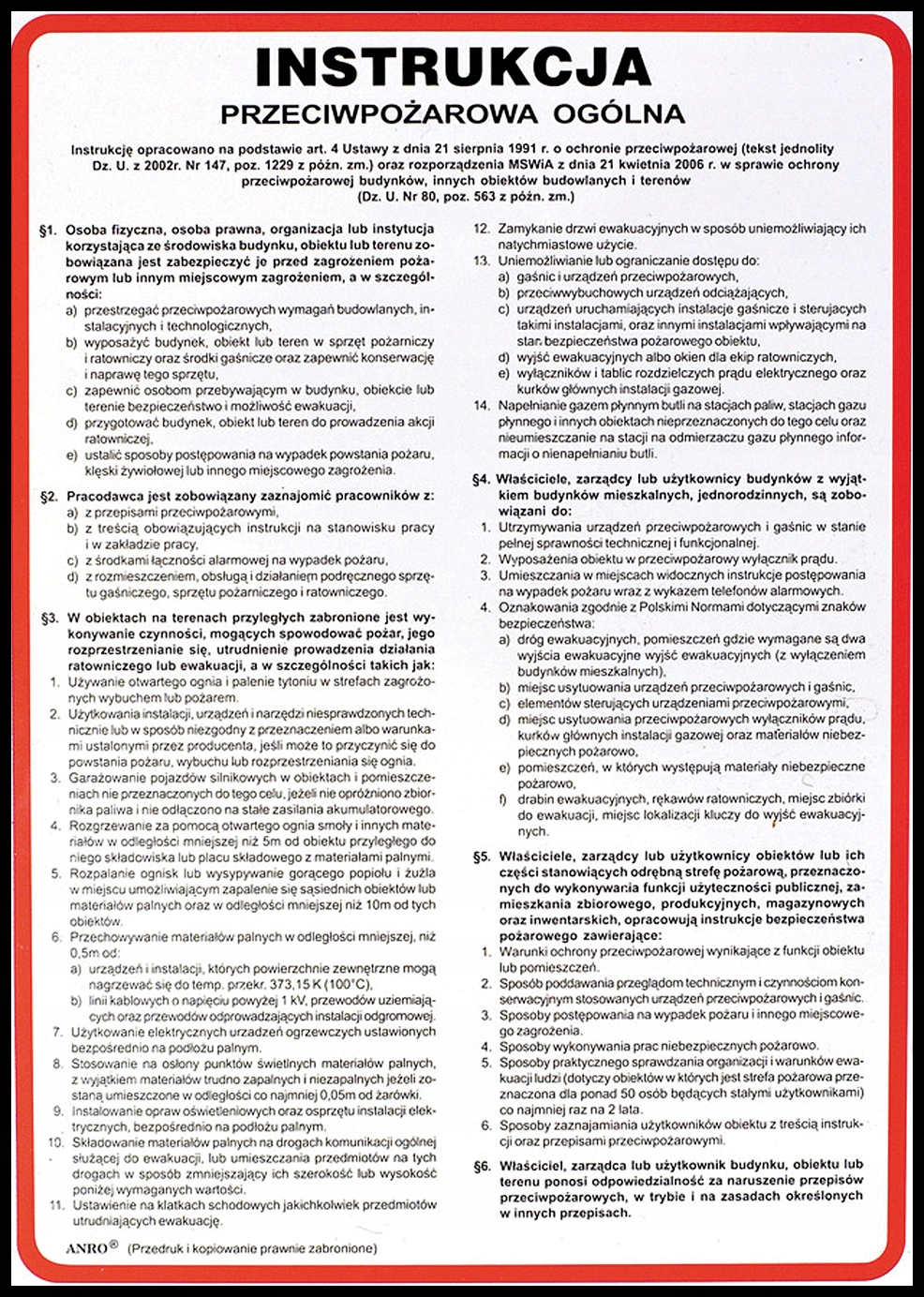 ZNAK TABLICA Instrukcja przeciwpożarowa ogólna