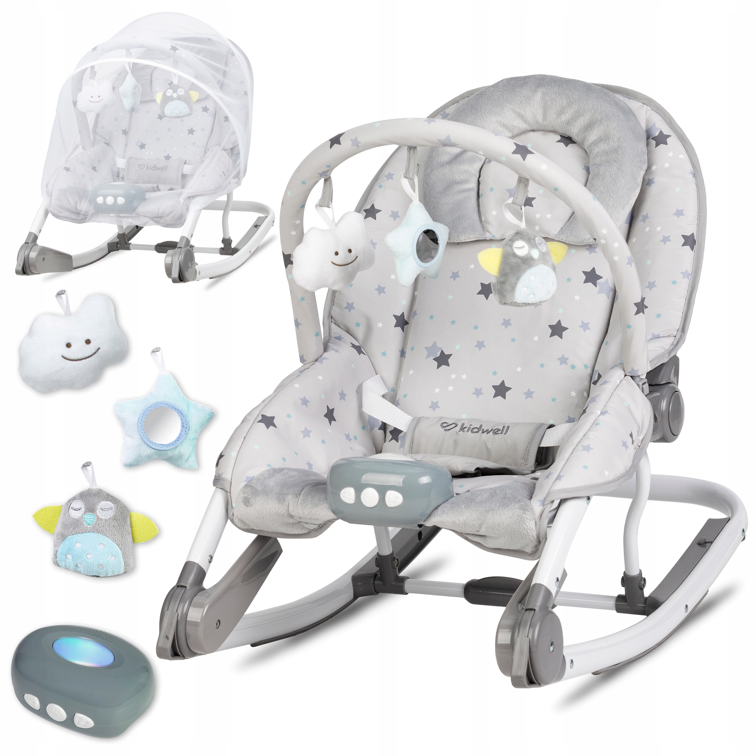 Шезлонг складывающийся очень компактно, подножка вибрация музыка Kidwell ТУМИ