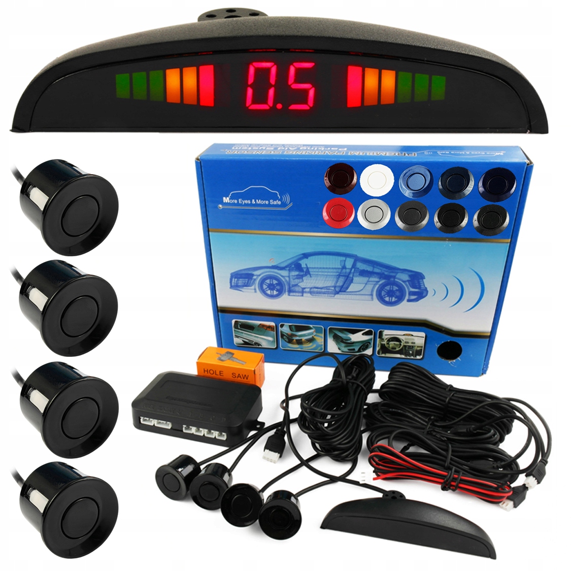 

4 Czujniki Parkowania Cofania Led LCD Różne Kolory