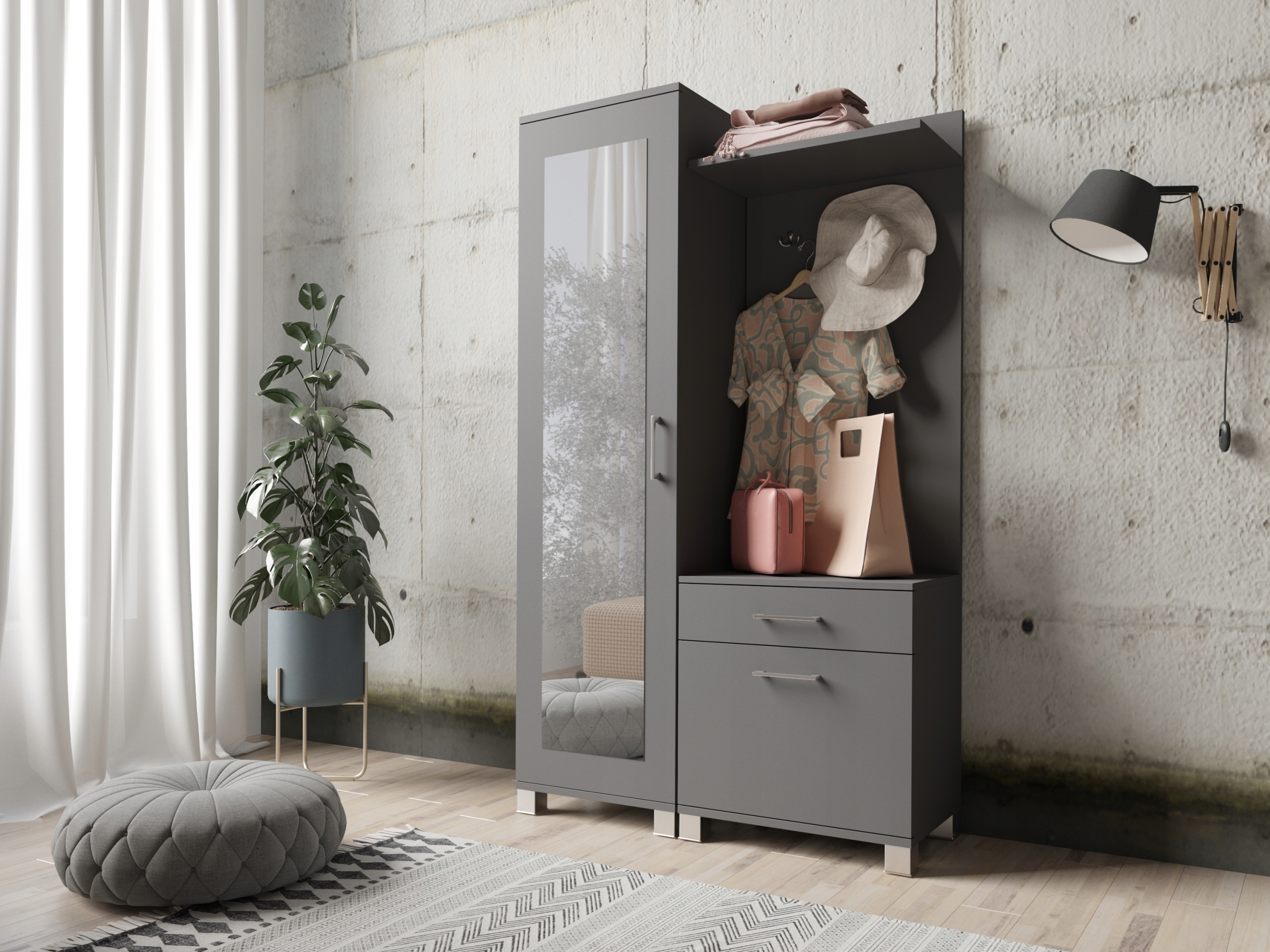 GARDEROBA PRZEDPOKÓJ LUSTRO BIEL/SONOMA NOWOCZESNA Rodzaj drzwi uchylne