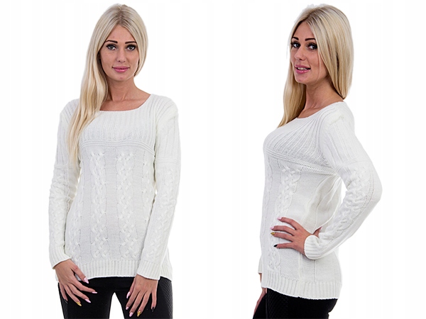 

F388 Sweter Damski Dł Rękaw Ecru M/L/XL