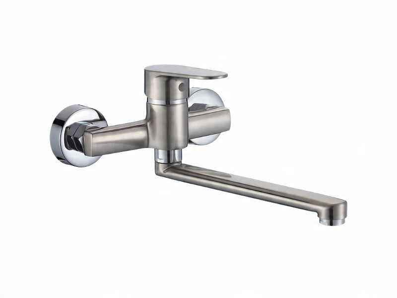 

Bateria Umywalkowa Ścienna Długa Wylewka Inox