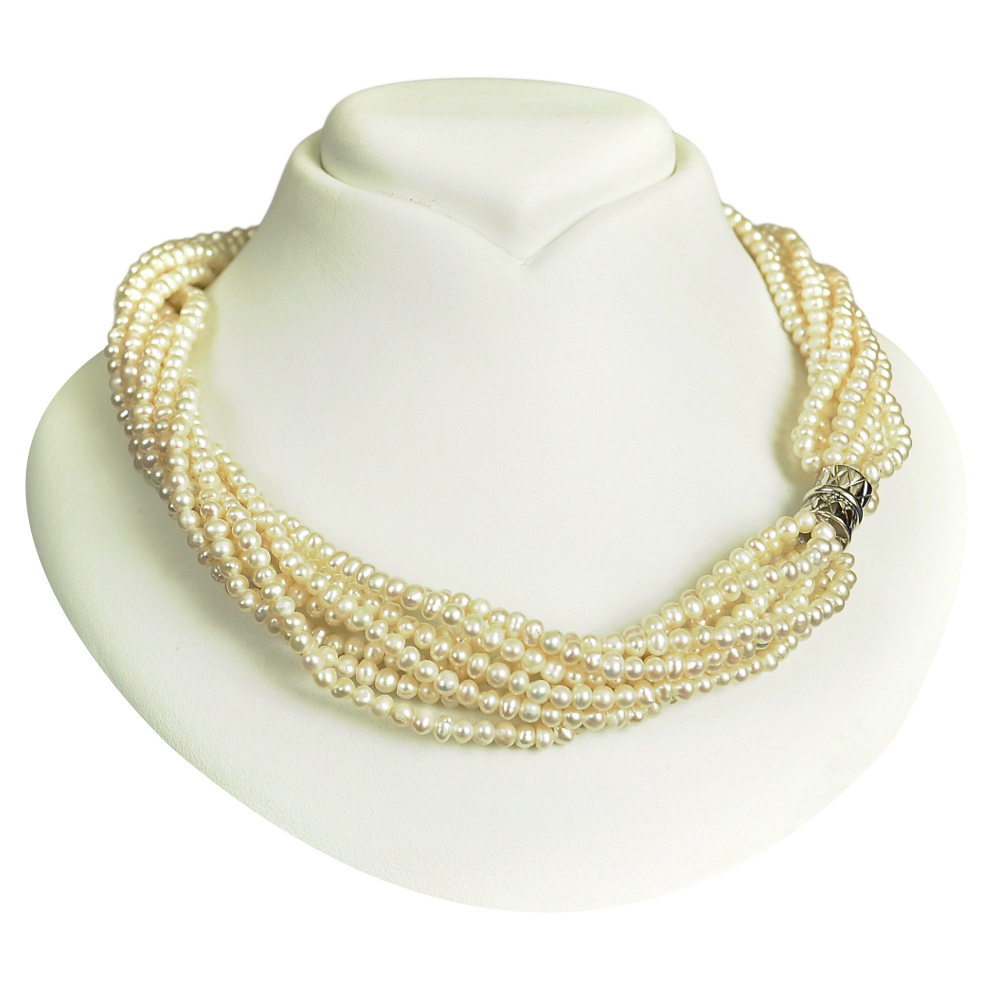 Unikátní Stříbrný Náhrdelník S Osmi Perlovými Šňůrami