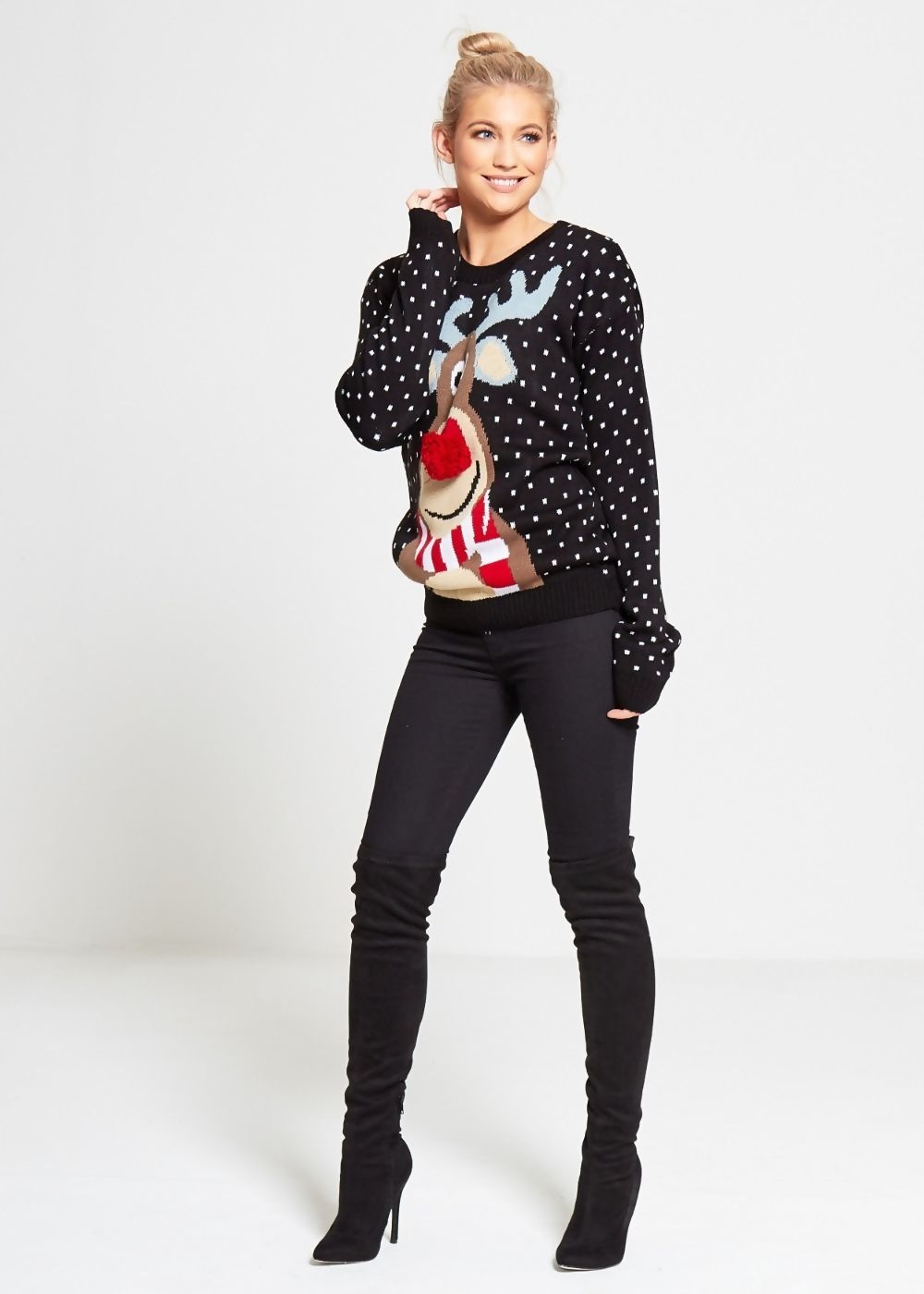SWETER ŚWIĄTECZNY Z RENIFEREM NOS 3D CZARNY R M/L Marka inna