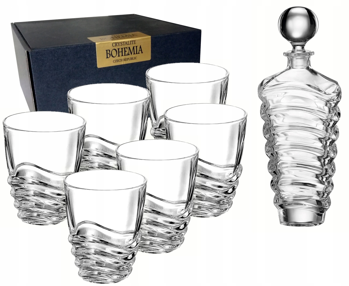 Sada na whisky Bohemia Wave Karafa 6 pohárov Kryštálové sklo 750 ml