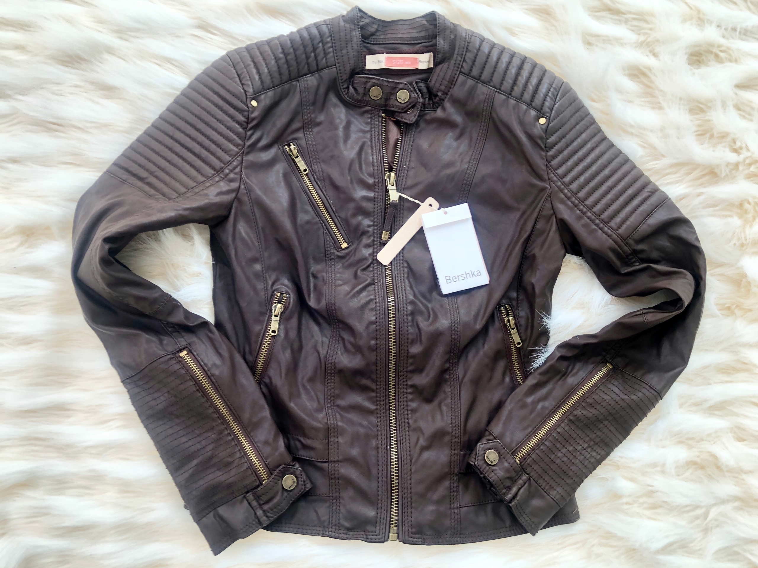 

Bershka Kurtka Skórzana Pikowana Brązowa S/m