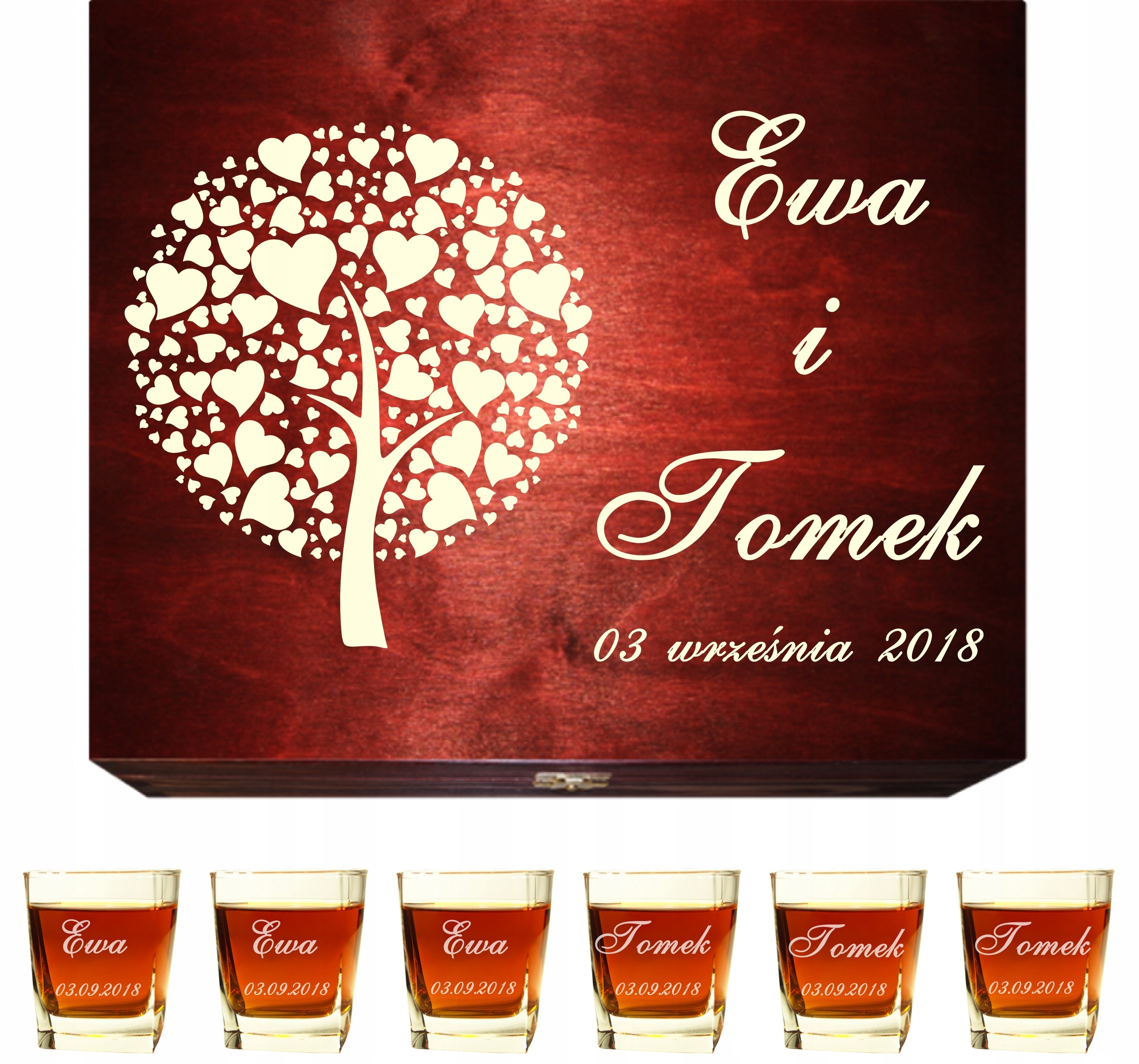 

Skrzynka szklanki whisky świadek ślub