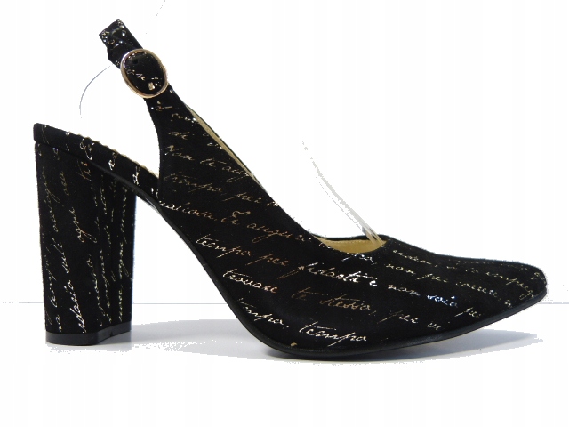 Černozlaté kožené lodičky na podpatku, elegantní boty bez paty Gopol 39