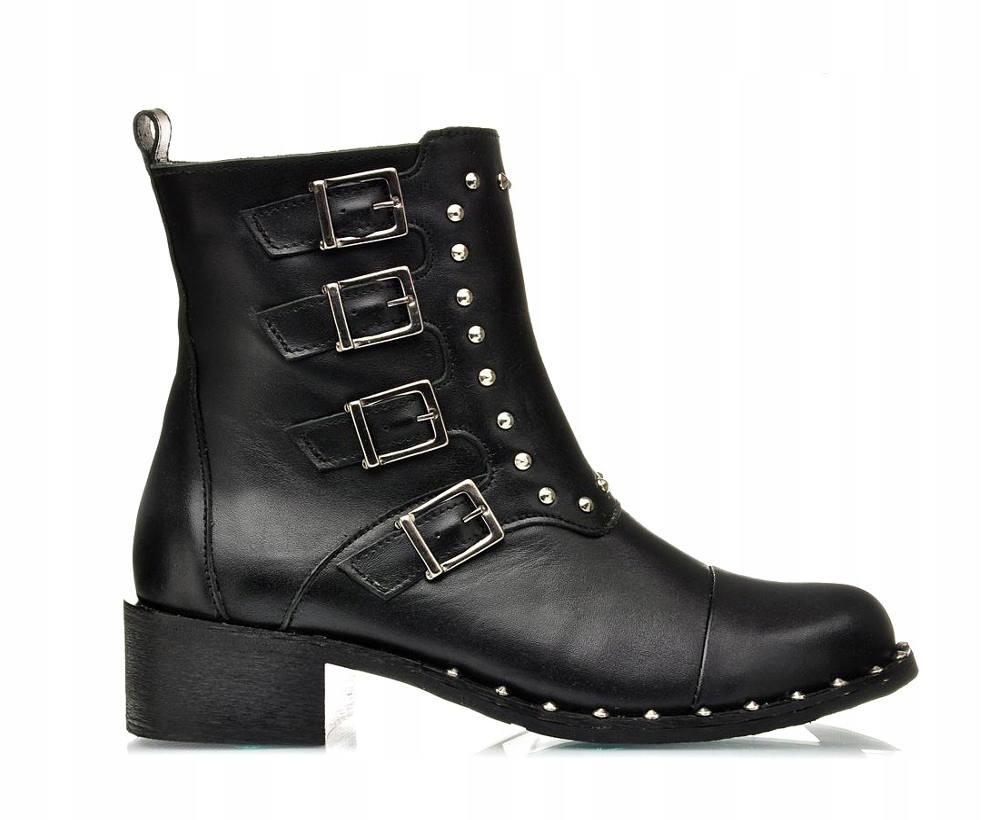 Černé kotníkové boty kožené dámské boty s cvočky a přezkami J.w 37