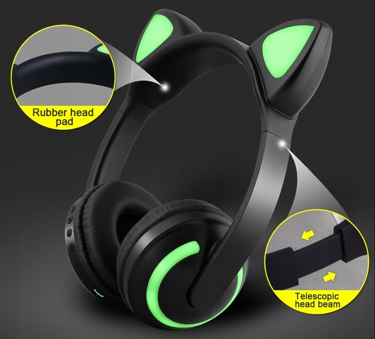 SŁUCHAWKI BLUETOOTH KOCIE USZY 7 KOLORÓW LED Kod producenta 00057C5