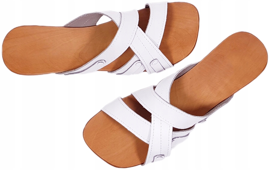 Drewniaki Chodaki Odkryte Obcas Paseczki BIAŁE *36 Długość wkładki 23.5 cm