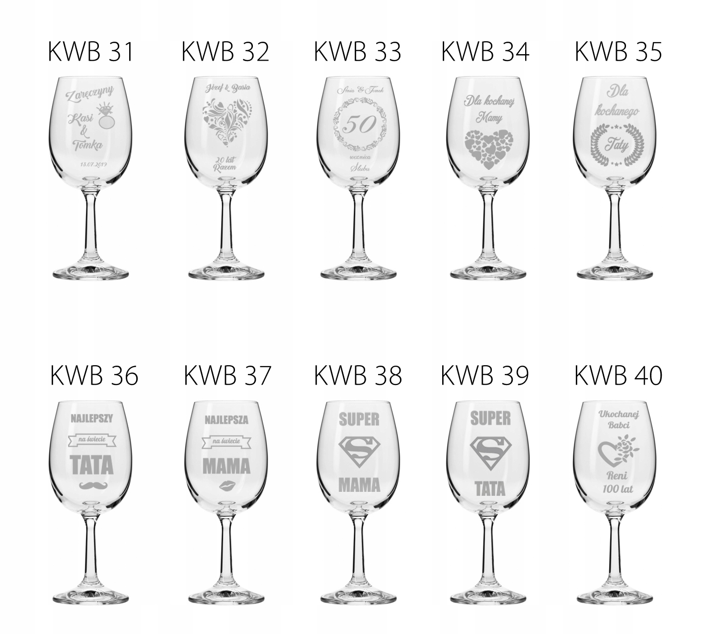 KIELISZKI DO WINA Z GRAWEREM NA ŚLUB PREZENT 250ml Kolor dominujący bezbarwny