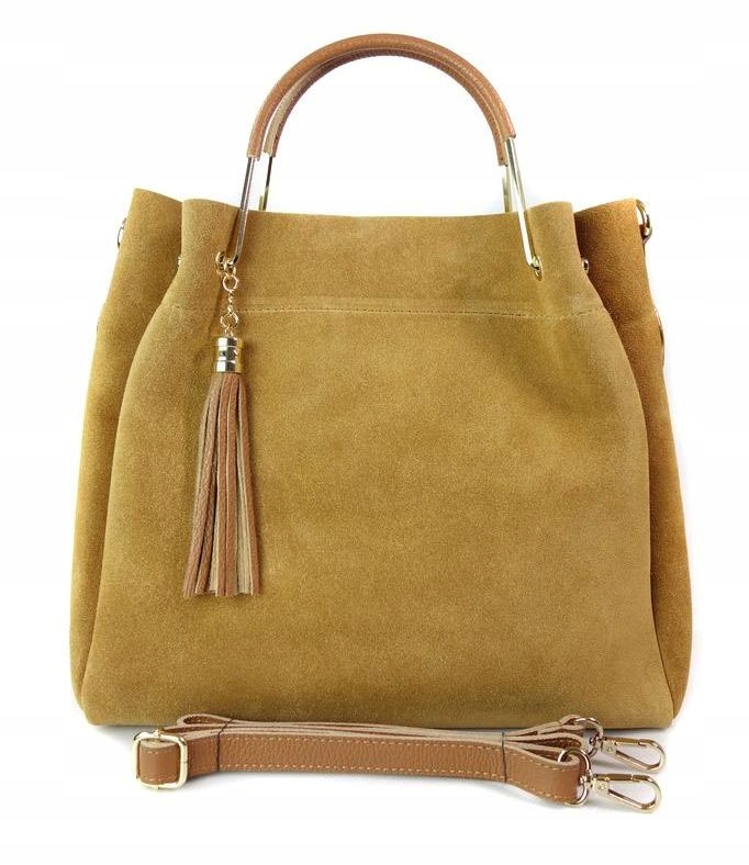 

Kufer Vera Pelle Włoska Skóra Zamsz Shopper Camel