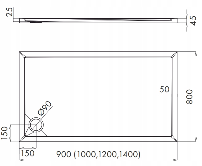 SCHEDLINE Brodzik 90x80 ESTIMA 80x90 SCHEDPOL biały kompozyt niski gładki Głębokość 80 cm
