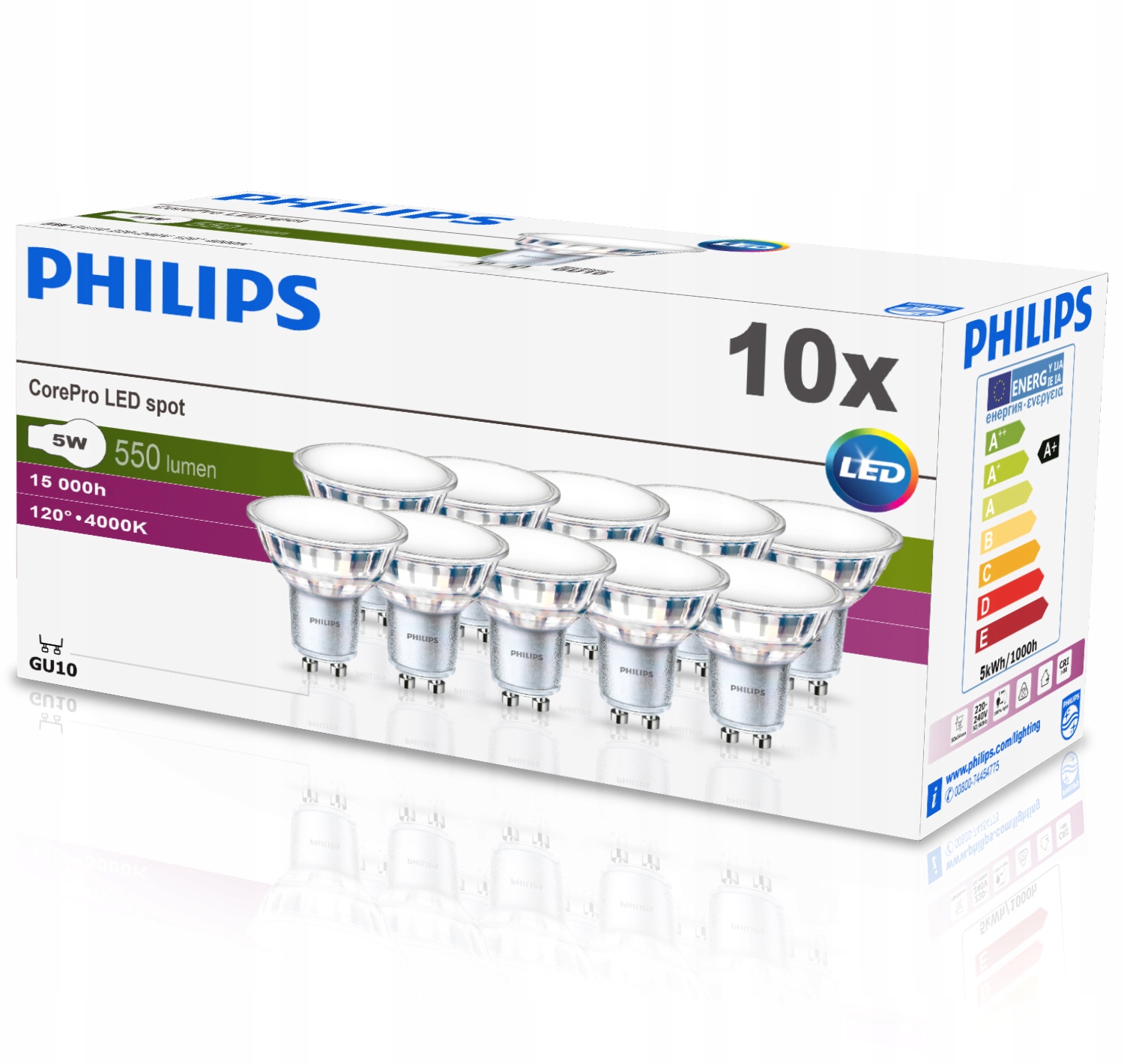 

10x Żarówka Led Halogen GU10 5W 50W Philips 4000K