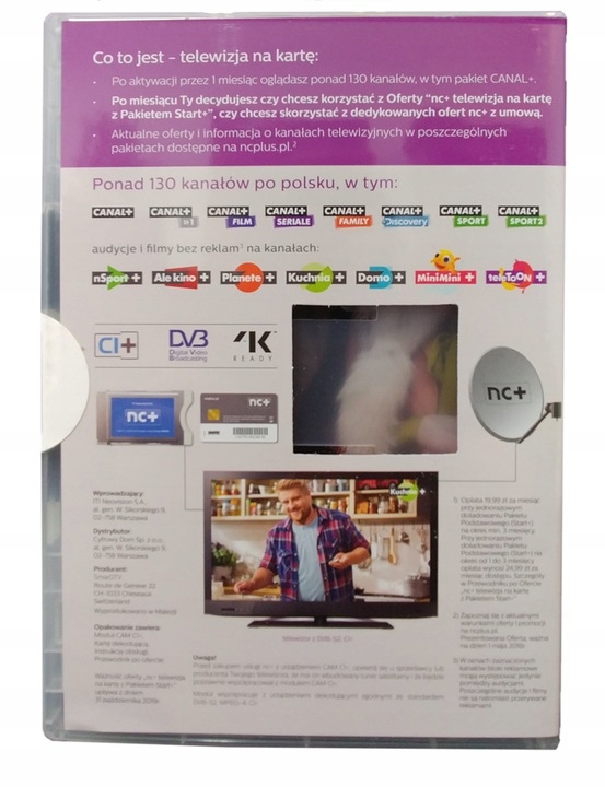 PREPAID Moduł 4K Cayman CAM CI+ Extra Canal+ 1m MODUŁ+KARTA ZESTAW NC+MIX Kod producenta brak