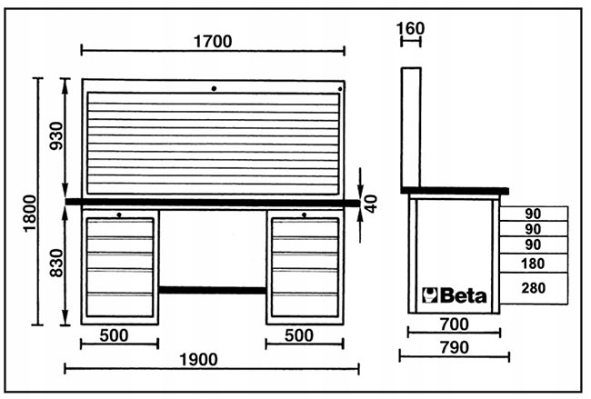 STOL WARSZTATOWY Z TABLICA NARZEDZIOWA BETA C57SB EAN 8014230816975