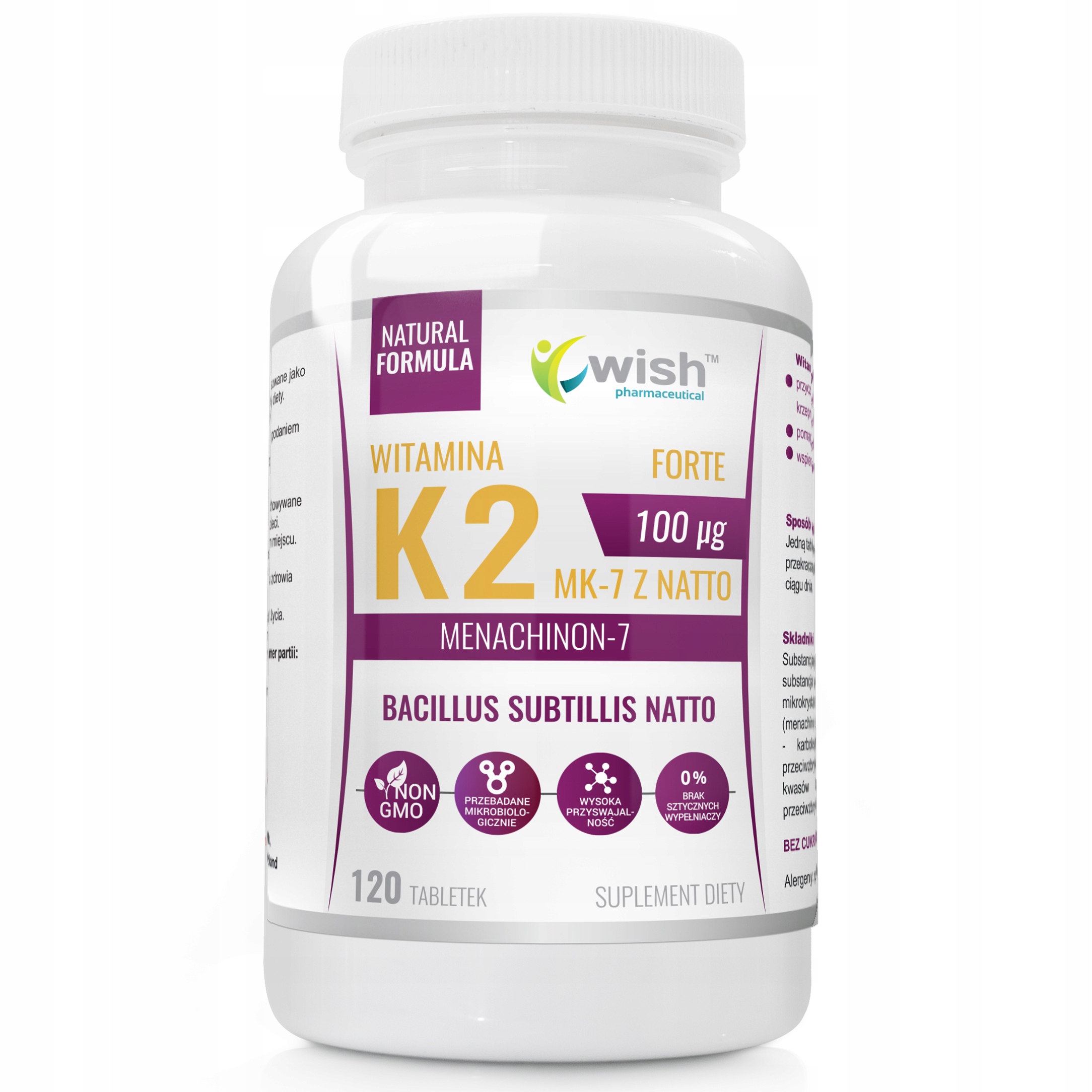WITAMINA K2 MK-7 z natto Forte 100mcg 120 tabletek