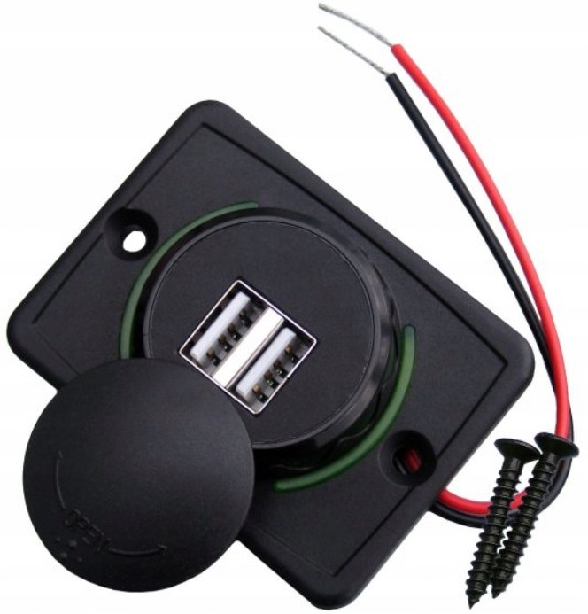 

Gniazdo montaż. 2x Usb 3.1A świecące 12/24V Green