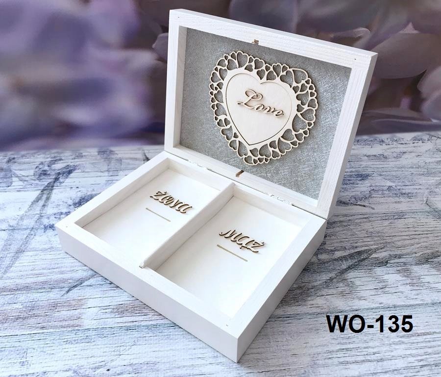 Pudełko na obrączki- serce - grafika U27 Kolor dominujący biały