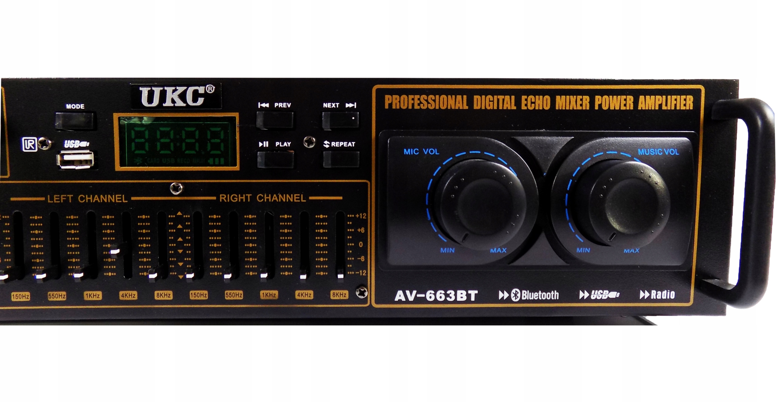 SOLIDNY WZMACNIACZ AMPLITUNER BLUETOOTH EQUALIZER 4K Kolor czarny