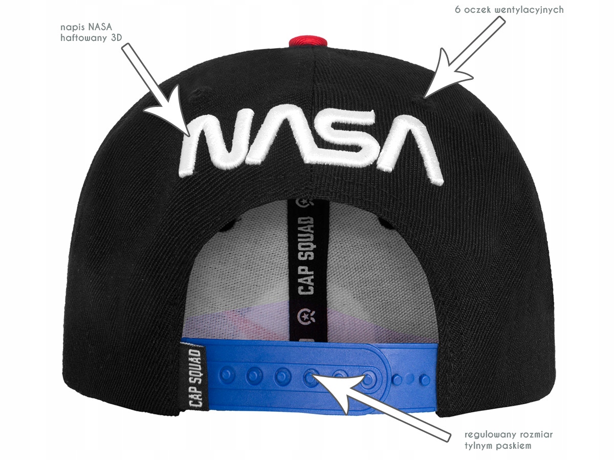 Czarna czapka z daszkiem SNAPBACK NASA Bejsbolówka Materiał dominujący wełna