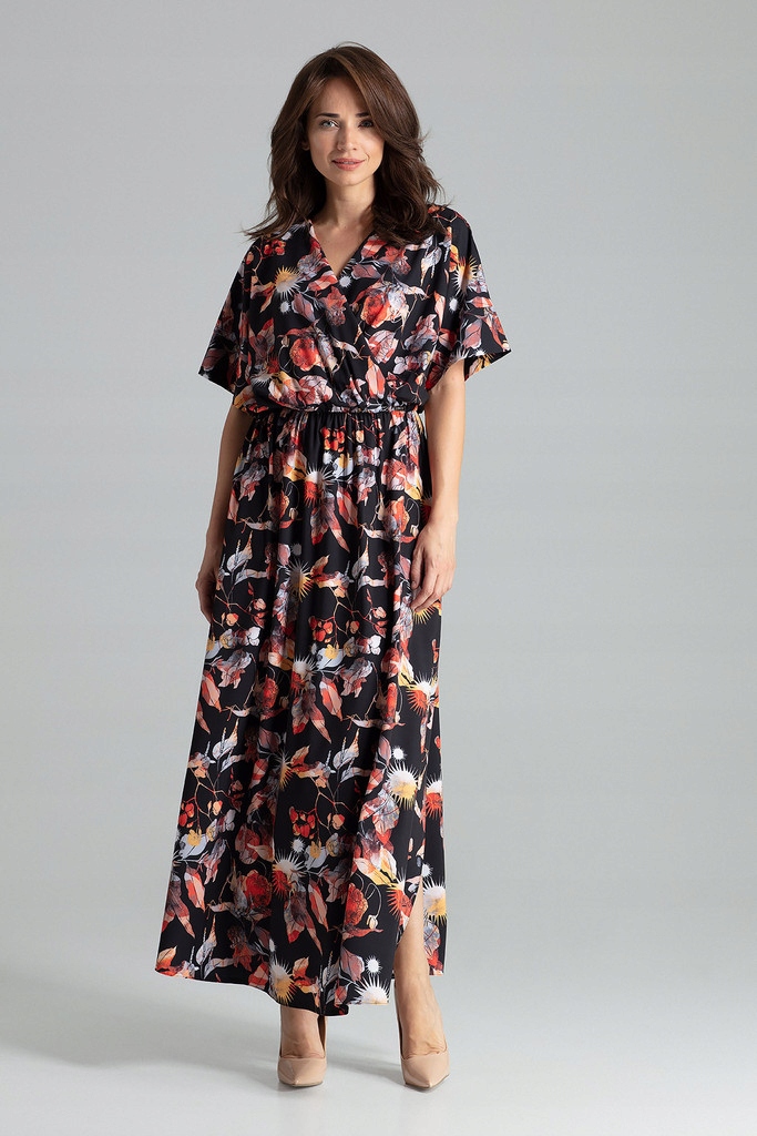 

Elegancka Maxi Sukienka Kopertowy Dekolt r 42 XL