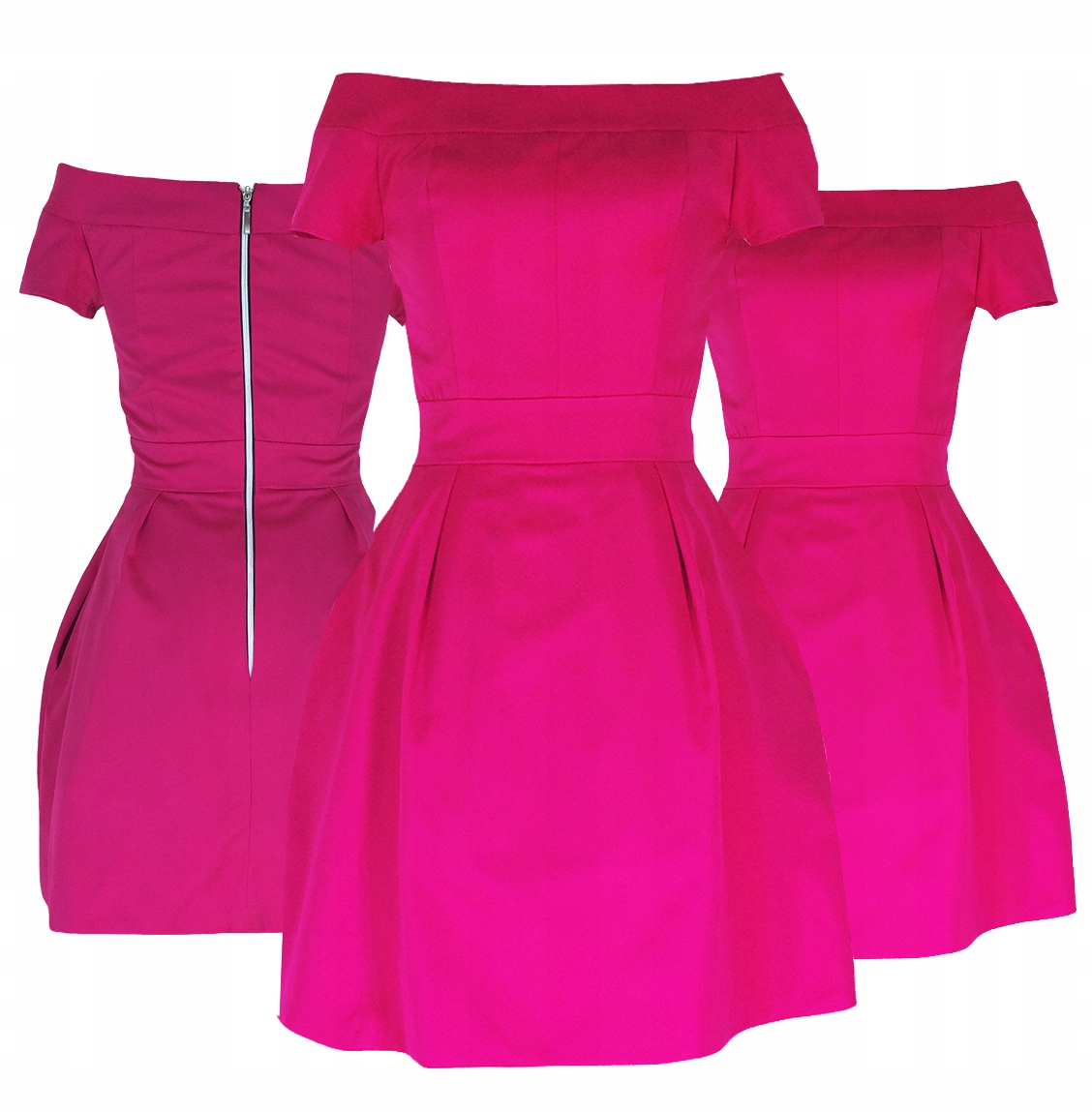 CAMILL 225 Różowa sukienka bombka z dekoltem 40